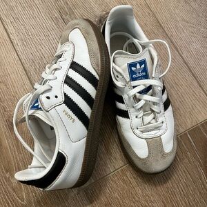 Adidas White Sambas with Black and tan.